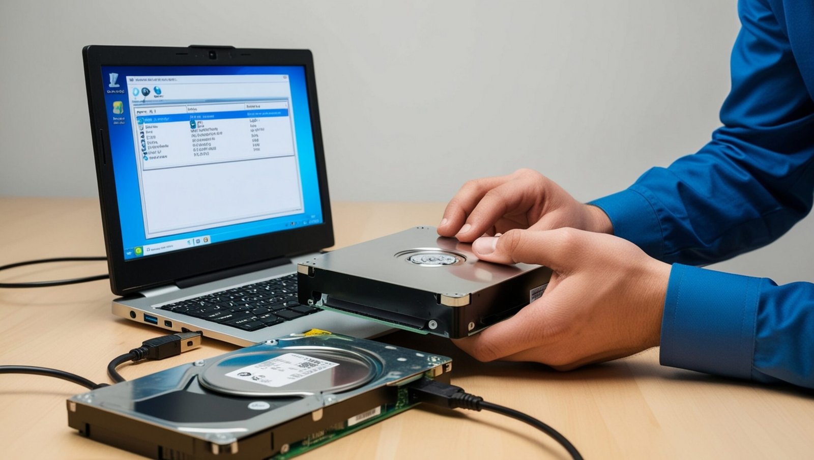 Technician Troubleshooting Faulty Hard Drive With Diagnostic Software Displayed Scaled